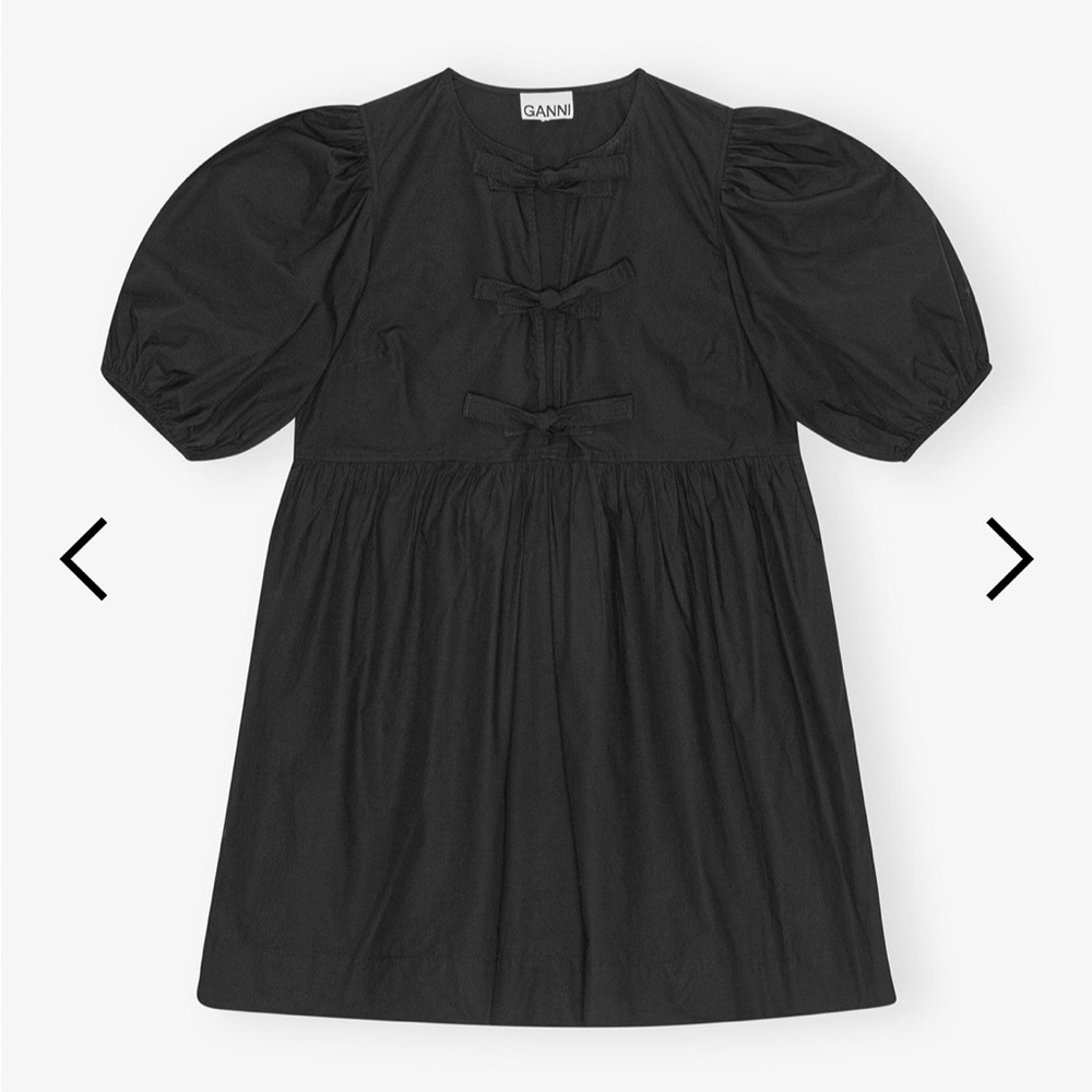 GANNI Printed Cotton Tie String Mini Dress